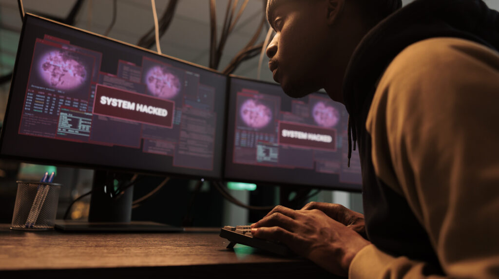 Cyberattack, computer security technology, information leak, hacker accessing system